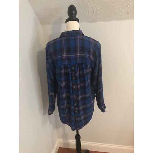 by Anthropologie Isadora Button Back Blue Flannel Popover Top - Size Extra Small - Picture 3 of 7